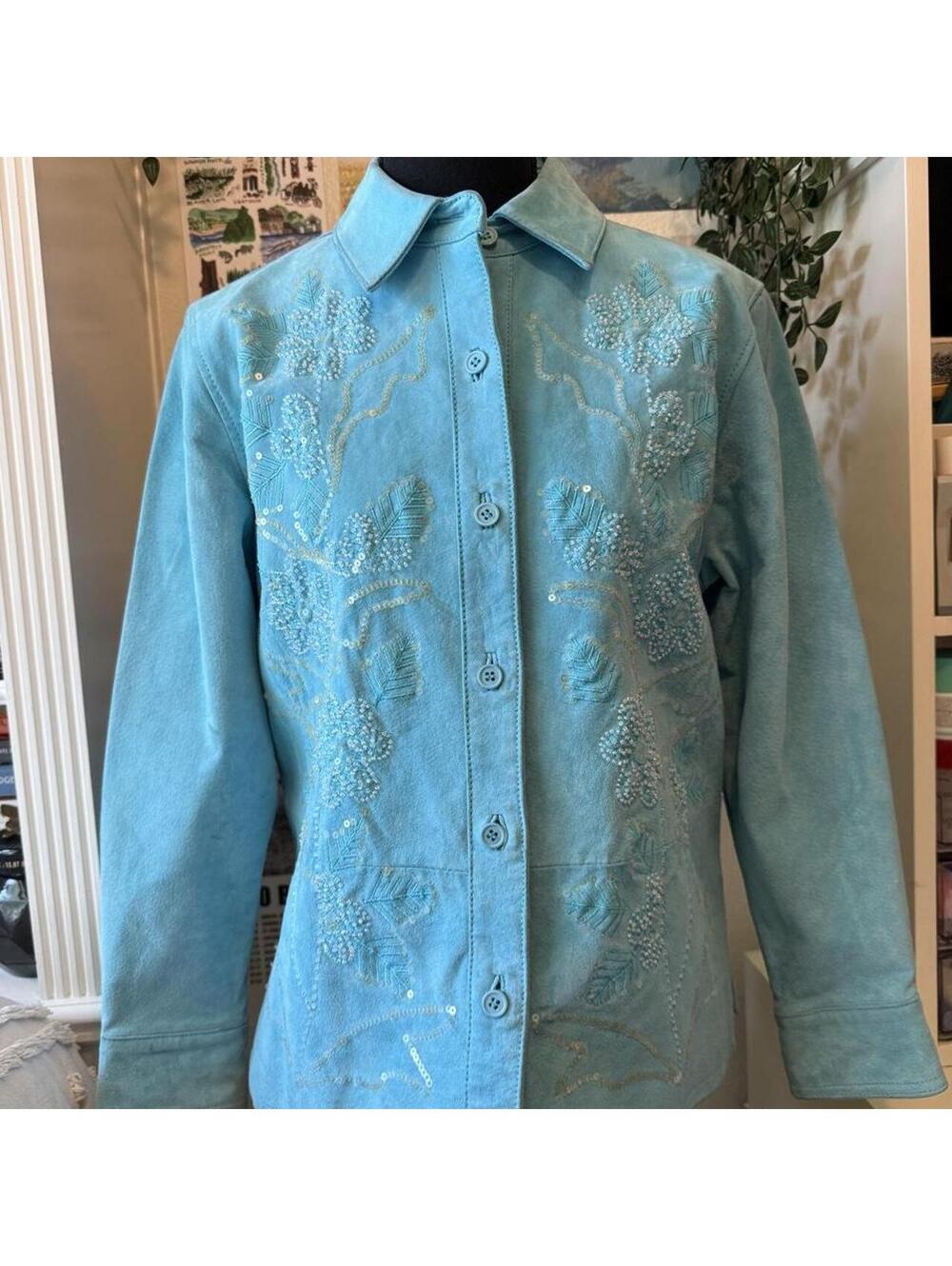 Draper’s & Damon’s Turquoise Embellished Genuine Leather Jacket PS